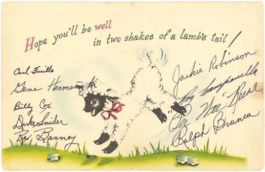 Brooklyn Dodgers Multi-Signed Baby Lamb Chop Get Well Card Signed By Robinson & Campanella (Beckett)